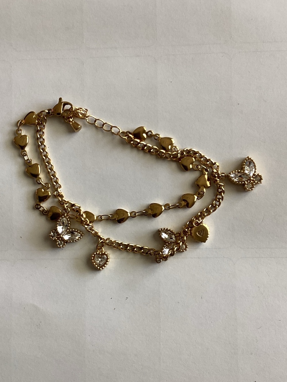 Gold Heart & Crystal Butterfly Layered Bracelet‎